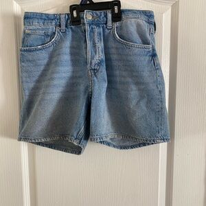 &Denim Bermuda High-Waist Straight Shorts - Light Blue